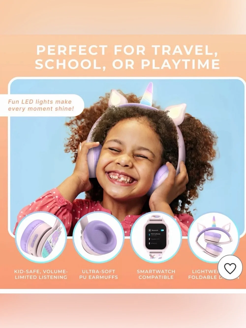 Kids Unicorn Headphones and Smartwatch Set - Pink & Purple